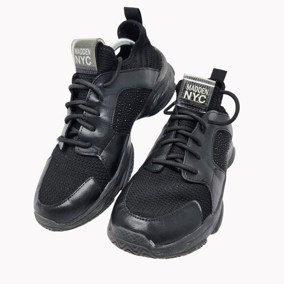 Madden NYC Womens Size 9 Black Rhinestone Mesh Lace Up Fashion Sneakers - Picture 1 of 11